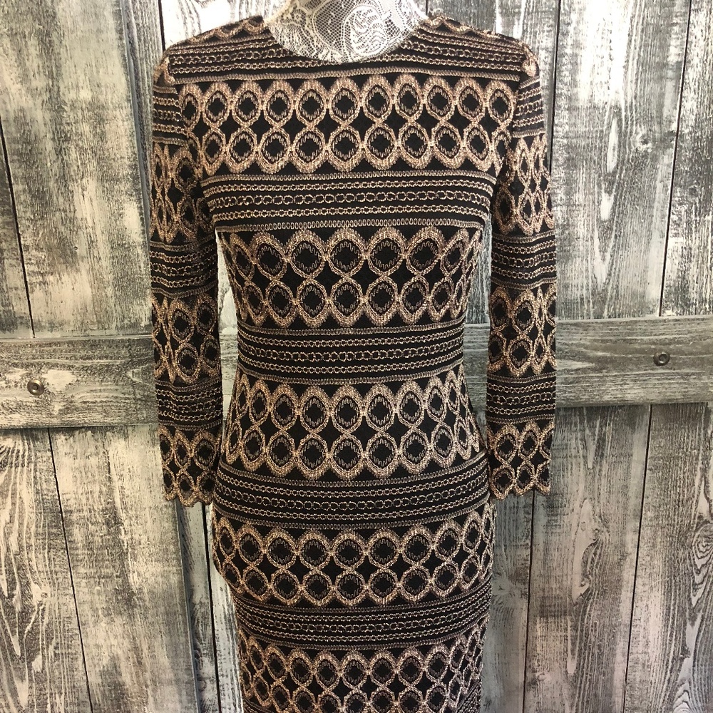 Black & Gold Scalloped Hem CACHE Dress NWT! $168